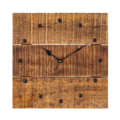 Wanduhr Wohnzimmeruhr aus Holz Vintage lautlos eckig 30 x 30 cm quadratisch aus Mangoholz massiv