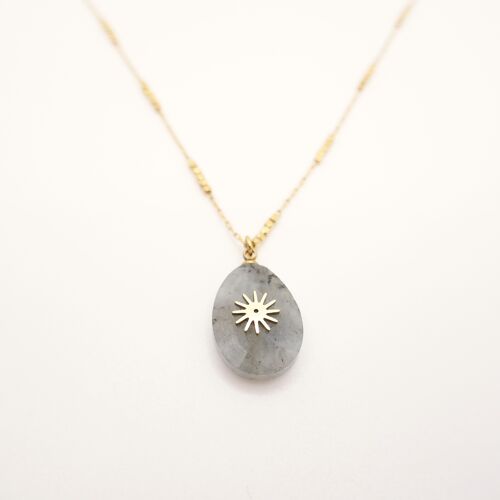 Collier Solar : longue chaine or et son pendentif en pierre naturelle de Labradorite