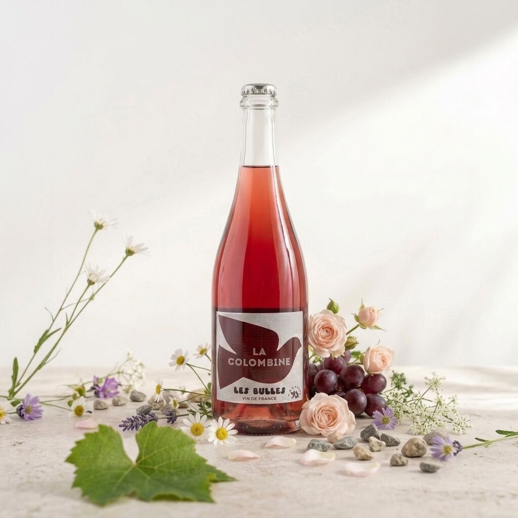 La Colombine, Les Bulles. Pet'Nat rosé. Vin de France bio rosé pétillant. Nature, Certifié en biodynamie Demeter
