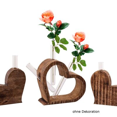 Table decoration hearts 3-piece flower vase wedding gift wedding decoration solid mango wood