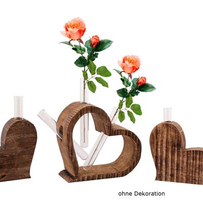 Tischdeko Herzen 3-teilig Blumenvase Hochzeitsgeschenk Hochzeitsdeko Mangoholz massiv