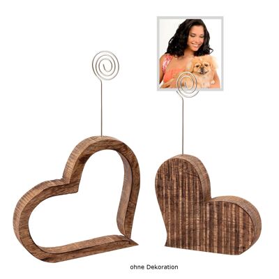 Greeting card holder photo stand photo clip set 2 pieces hearts table decoration wedding decoration solid mango wood