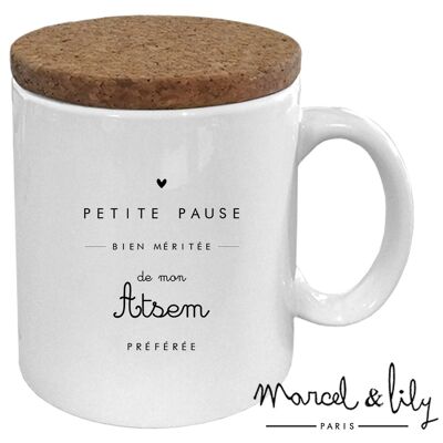 Mug avec son couvercle en liège " ATSEM"