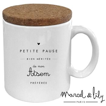 Mug avec son couvercle en liège " ATSEM" 1