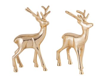 Figurine déco lot de 2 cerfs décoration de table figurine animalière métal décoration de Noël argent ou or aluminium 2