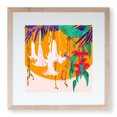 Stampa artistica "Baldacchino tropicale e sole arancione" 30 x 30 cm