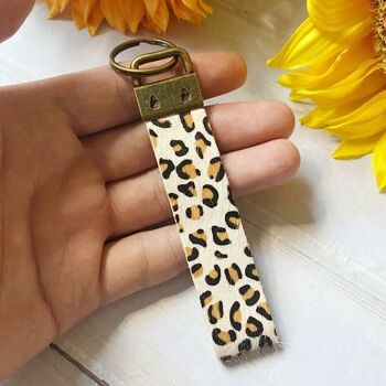 Porte-clés en cuir bohème imprimé vache léopard 5