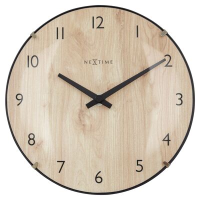 Reloj de mesa/pared 20cm - Lente de cristal abombado - Silencioso - Color madera clara - Cristal - "Edge Wood Mini"