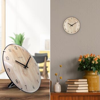 Horloge de table/murale 20cm - Lentille en verre bombée - Silencieuse - Couleur bois clair - Verre - "Edge Wood Mini" 6