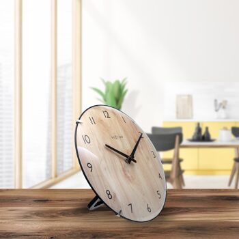 Horloge de table/murale 20cm - Lentille en verre bombée - Silencieuse - Couleur bois clair - Verre - "Edge Wood Mini" 10