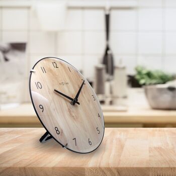 Horloge de table/murale 20cm - Lentille en verre bombée - Silencieuse - Couleur bois clair - Verre - "Edge Wood Mini" 11