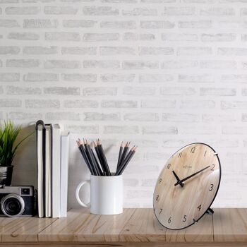 Horloge de table/murale 20cm - Lentille en verre bombée - Silencieuse - Couleur bois clair - Verre - "Edge Wood Mini" 12