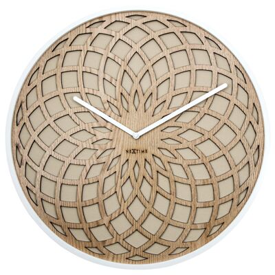 Wall clock -  50 cm - Wood & Fabric - Beige - 'Sun Big'