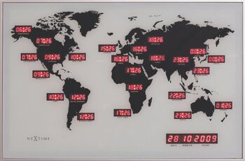 Horloge murale - 55 x 36 x 4 cm - Verre - Aluminium - Horloge mondiale - 'World Time Digit' 1