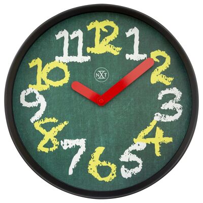 Reloj de pared 30cm - Silencioso - Verde - Plástico - "Pizarra"