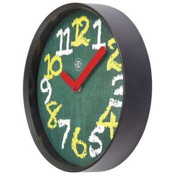 Horloge murale 30cm - Silencieuse - Vert - Plastique - "Tableau noir" 12