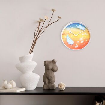 Horloge murale 30cm - Silencieuse - Multicolore - Plastique - "Plumes" 7