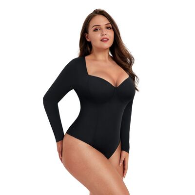 Best Seller ! Bodysuit Shapewear - Black - Deep V-Neckline - Long Sleeve