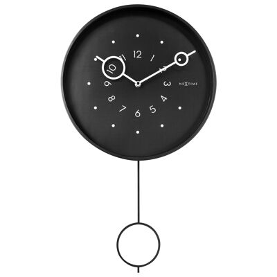 Wall clock 35x60x5cm-Pendulum-Black-Metal- "Loop"