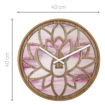 Horloge murale 40cm - Silencieuse - Rose - Bois - "Lotus" 3