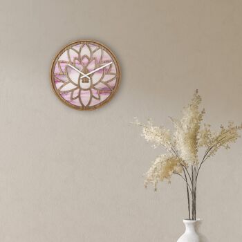 Horloge murale 40cm - Silencieuse - Rose - Bois - "Lotus" 12