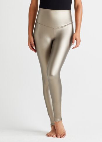 Legging sculptant en similicuir bronze avec fermeture éclair sur le côté 3