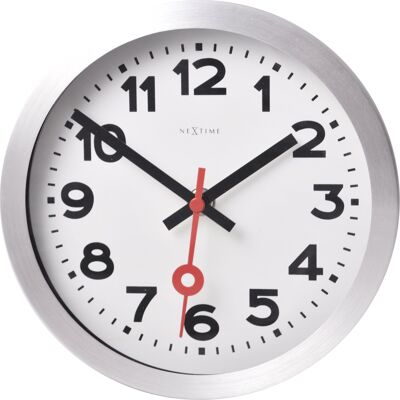 Wall clock/ Table clock -  19 cm - Aluminum - Brushed - 'Station Numbers'