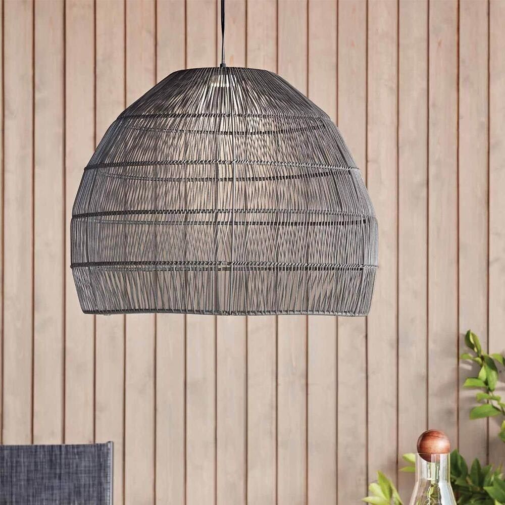 Natural solar hanging light in gray rattan warm white LED MAIDO H42cm