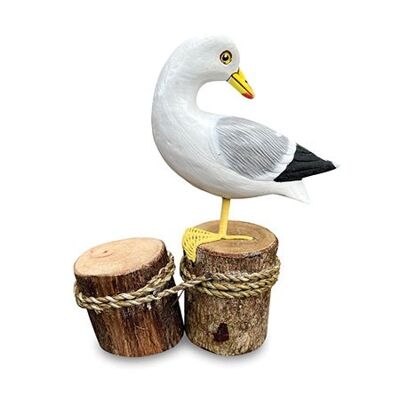 Hand Painted Wooden Seagull on Mooring Posts