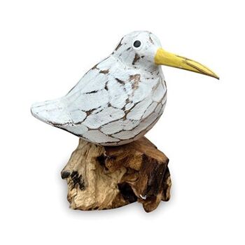 Oiseau Bool blanc unique en bois peint à la main sur racine 2