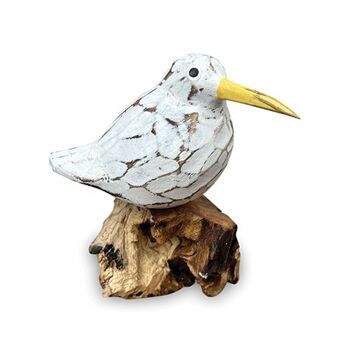 Oiseau Bool blanc unique en bois peint à la main sur racine 3