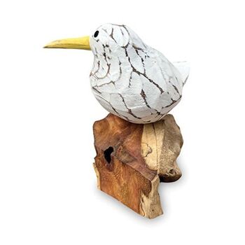Oiseau Bool blanc unique en bois peint à la main sur racine 4