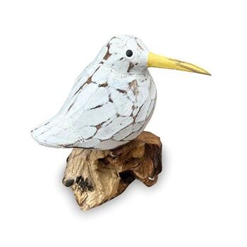 Oiseau Bool blanc unique en bois peint à la main sur racine 5