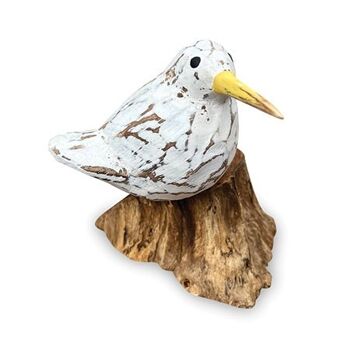 Oiseau Bool blanc unique en bois peint à la main sur racine 7