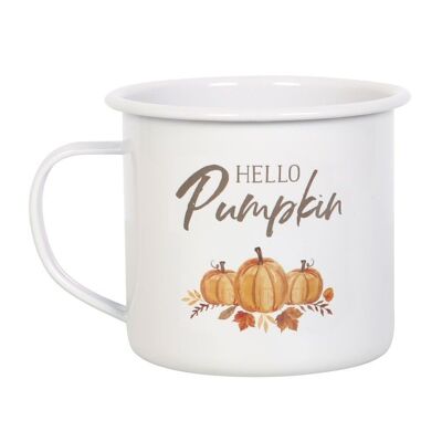 Hola taza de esmalte de calabaza