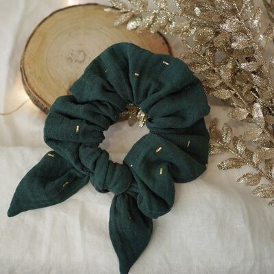 Albane Knot Scrunchie Fir Green Golden Rain