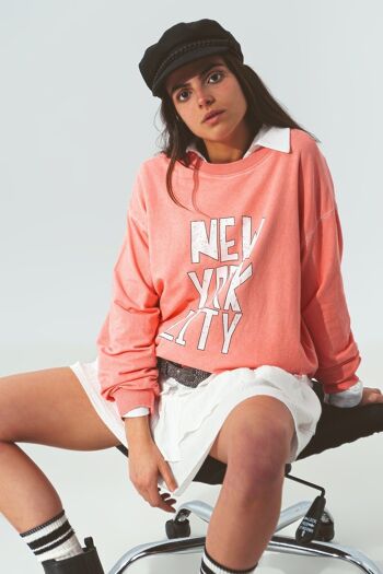 Sweat avec texte New York City en corail 1