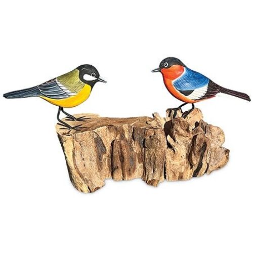 2 Hand Carved, Hand Painted Birds on Driftwood