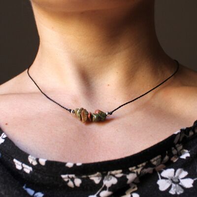 Wax string adjustable necklace with unakite chips