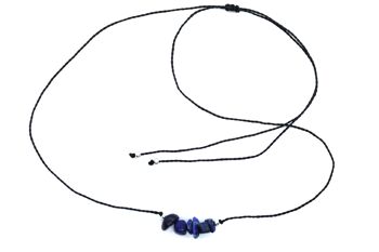 Collier ajustable cordon wax avec éclats de lapis lazuli 4