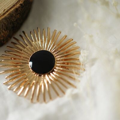 Nahara Runde Haarspange aus Gold und schwarzem Stein