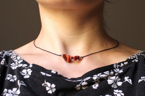 Wax string adjustable necklace with red jasper chips
