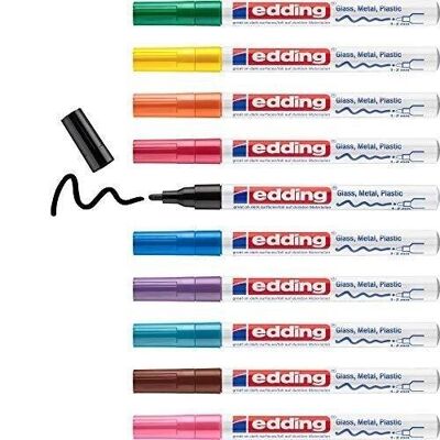 Edding 751 Glossy paint marker - with lacquered ink - 10 multi-coloured felt-tip pens - round tip 1-2mm - for glass, metal, plastic and coated paper - Permanent - waterproof, very covering