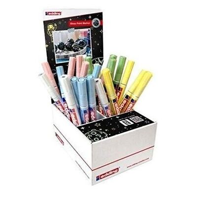 Edding 751 Glanzlackmarker – mit pastellfarbener Lacktinte Display mit 25 Farben – Packung mit 25 Pastellmarkern – Rundspitze 1-2 mm – für Glas, Metall, Kunststoff und beschichtetes Papier – Permanent – wasserfest, sehr deckend