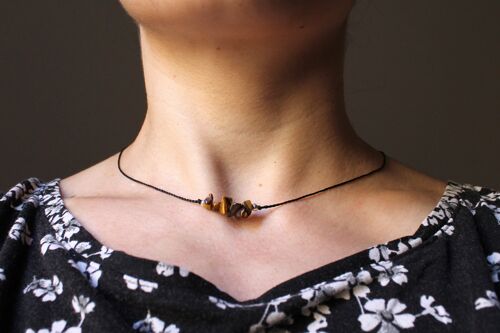 Wax string adjustable necklace with tigers eye chips