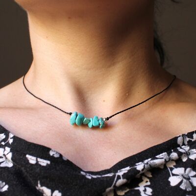 Wax string adjustable necklace with turquoise chips
