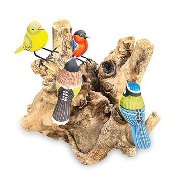 4 oiseaux sculptés à la main, peints à la main sur du bois flotté 3