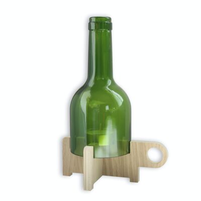 Green wooden bottle candlestick
