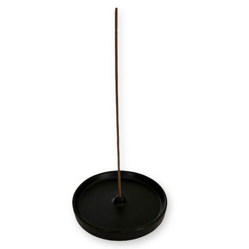 Incense holder - ceramic - black - round - Ø13 cm