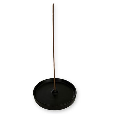 Porte-encens - céramique - noir - rond - Ø13 cm